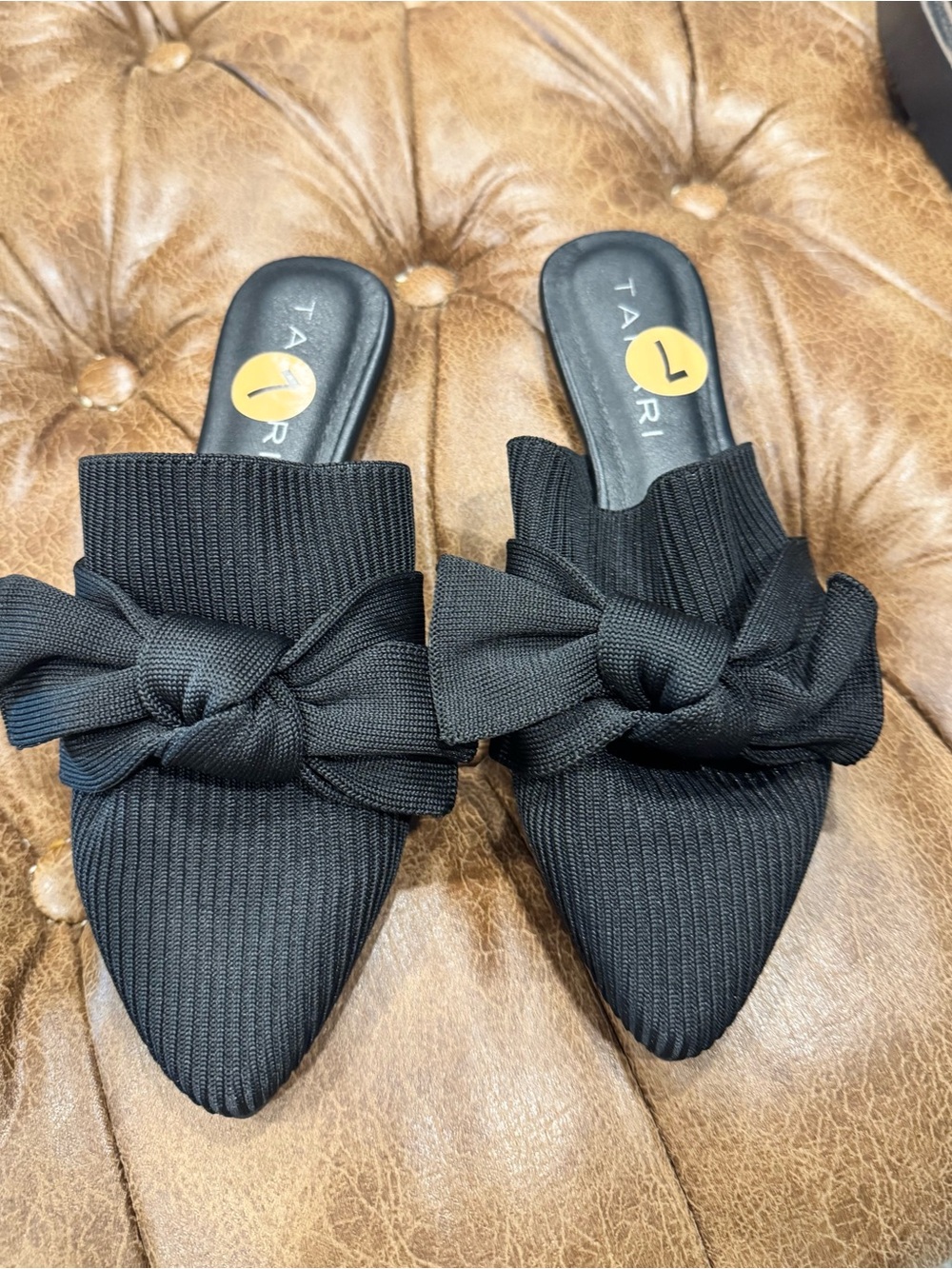 Tahari Black Bow Pointed-Toe Mule